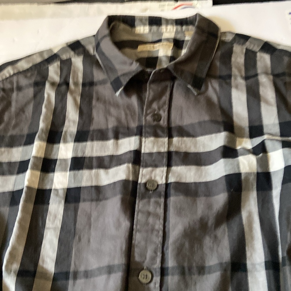 Burberry Brit Gray Casual Button Down Shirt with Bold Plaid - Picture 8 of 9